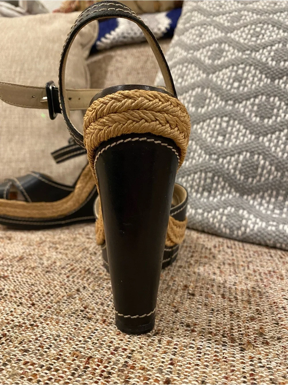 Christian Louboutin Black Leather Espadrille Platform Wedge Sandals